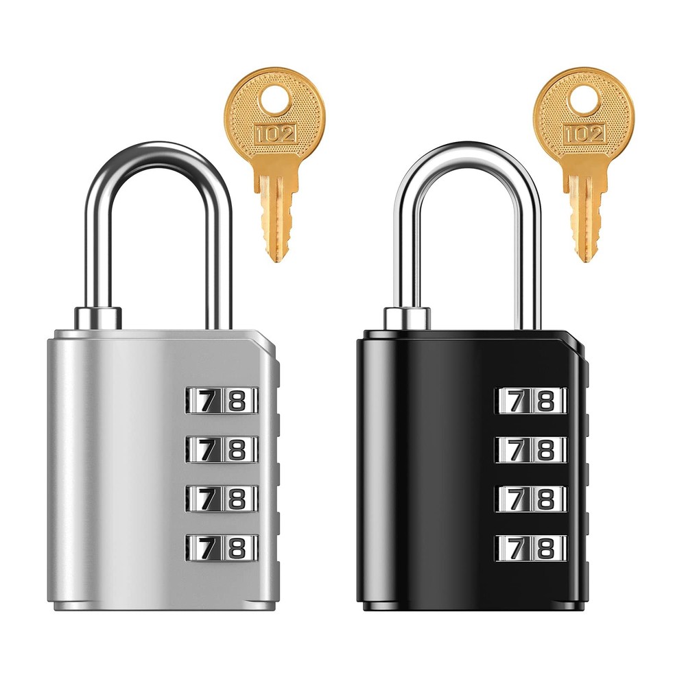 2 Pack Combination Padlock, Gate Lock with Key, 4 Digit Zinc Alloy Combinatio...
