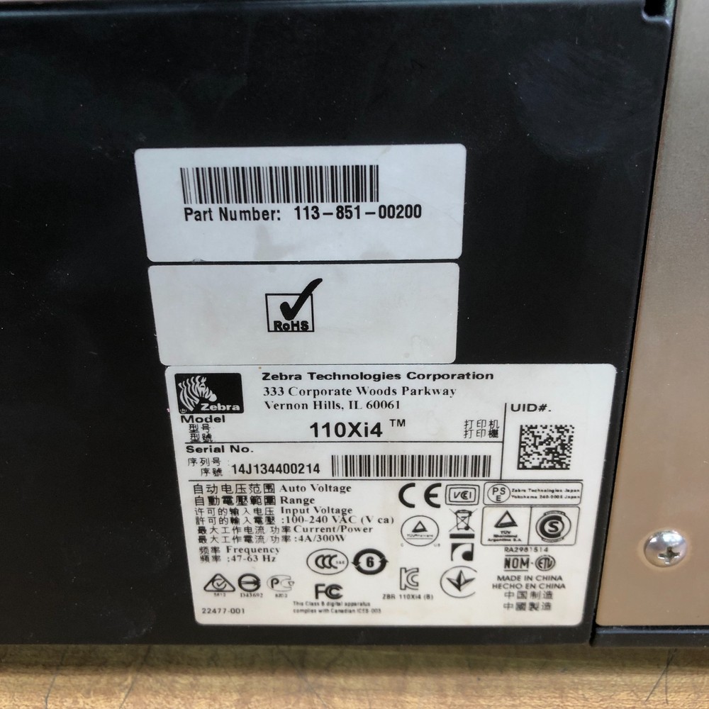 Zebra 110Xi4 Thermal Transfer Barcode Label Printer 300 dpi with Printhead
