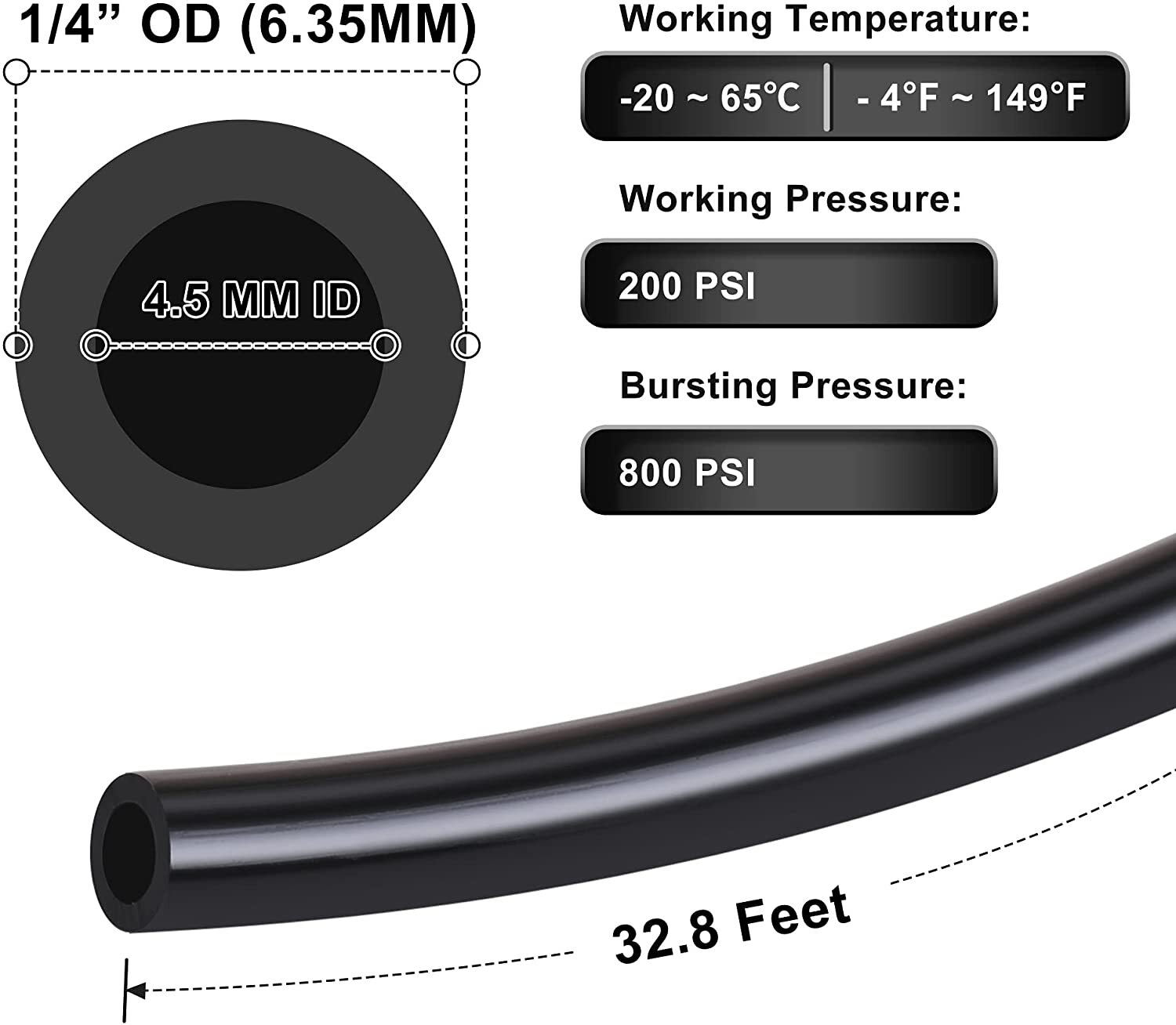 1/4" OD DOT Approved Nylon Air Line Hose 33FT 50 FT 100FT 200FT Air Brake System