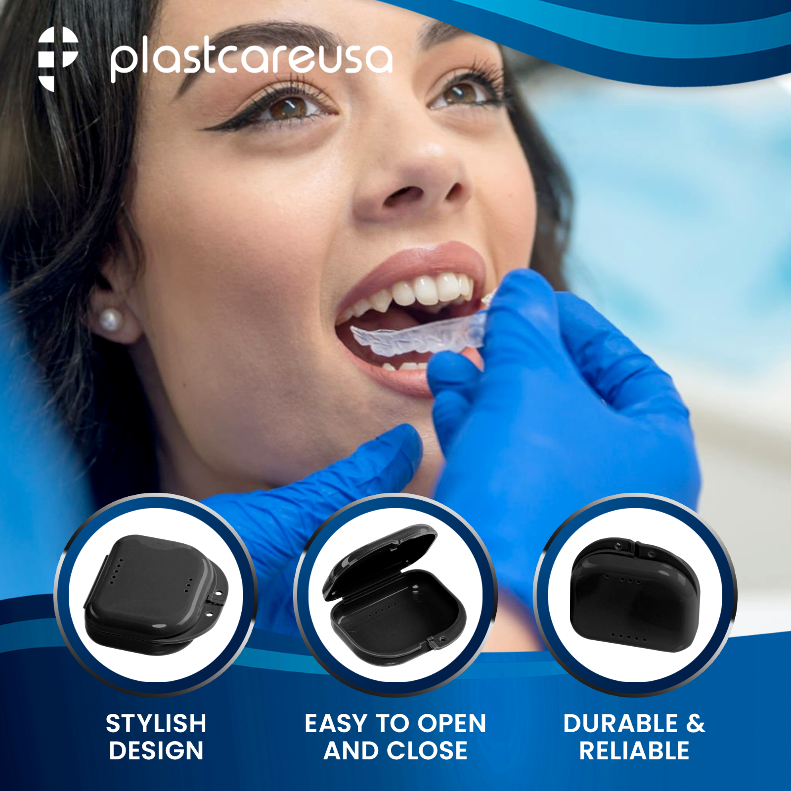 Black Retainer Case w/ Vent Holes - UV Cleaner Case, Mouth Guard Aligners