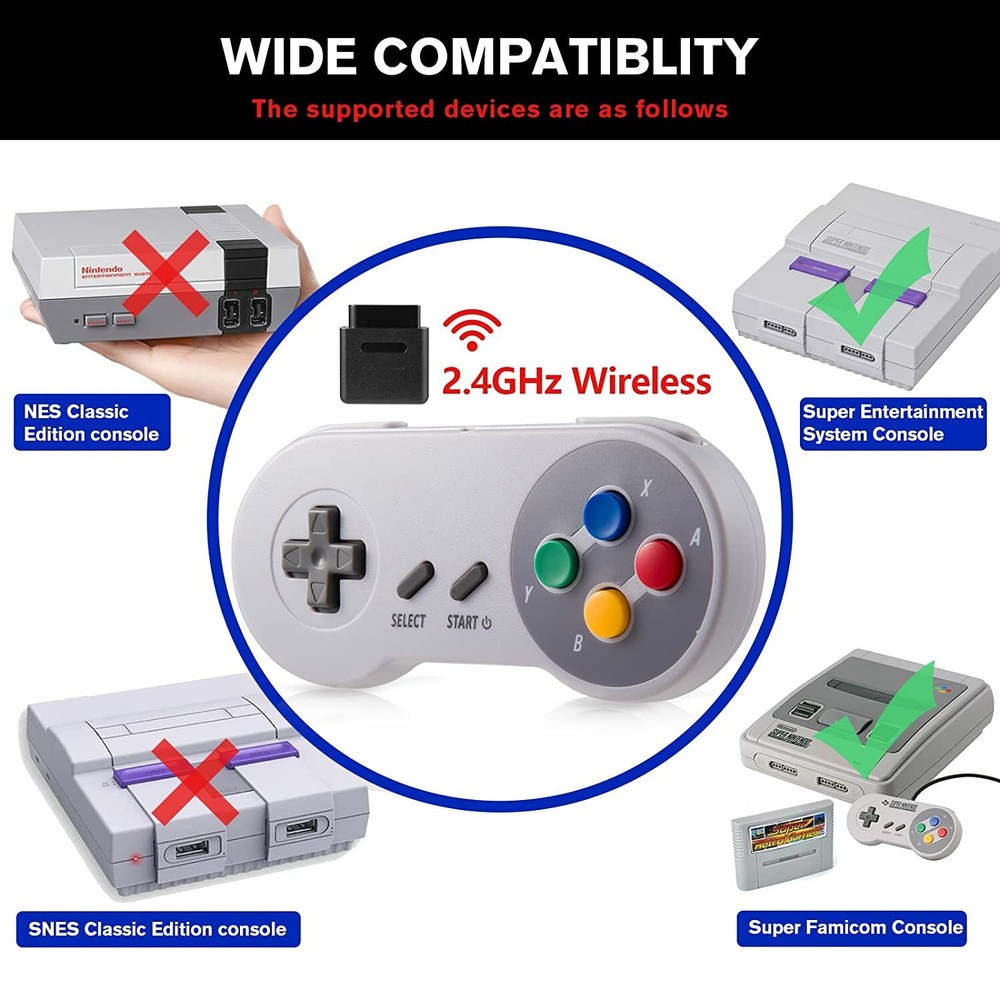 2x SNES Wireless Super NES Controller for SNES Super Entertainment System MAC PC
