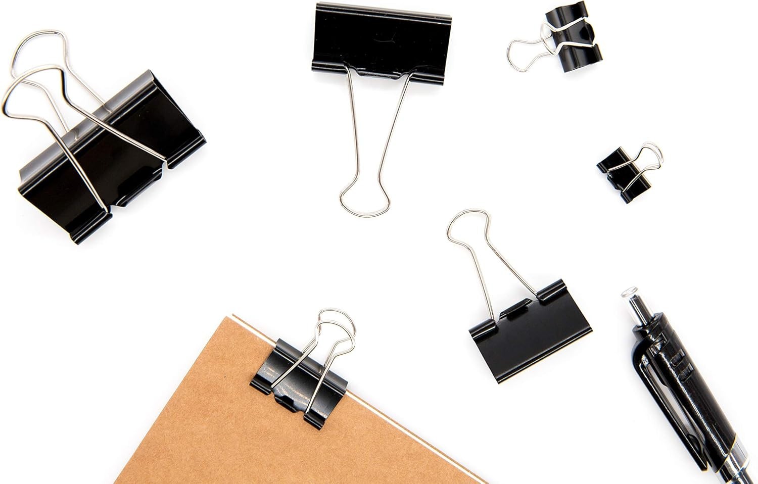 Binder Clips Paper Clamps Assorted Sizes 100 Count (Black), X Large, Large, Medi