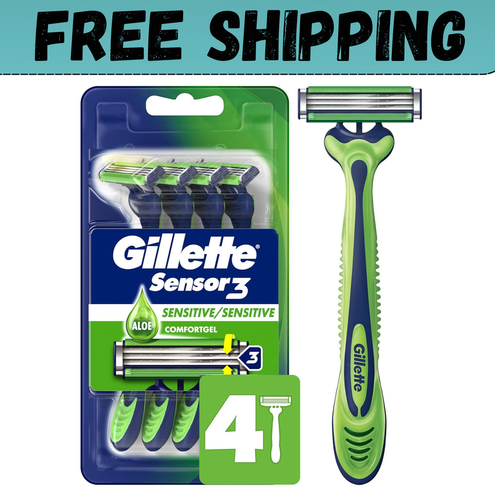 Sensor3 Sensitive Men'S Disposable Razor, 4 Razors