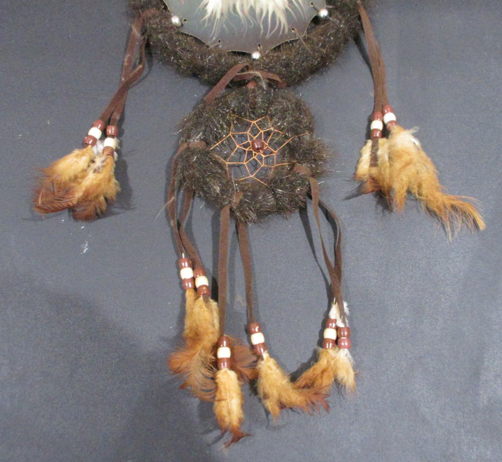 Two Circle Feathered 7" Dream Catcher With Bald Eagle