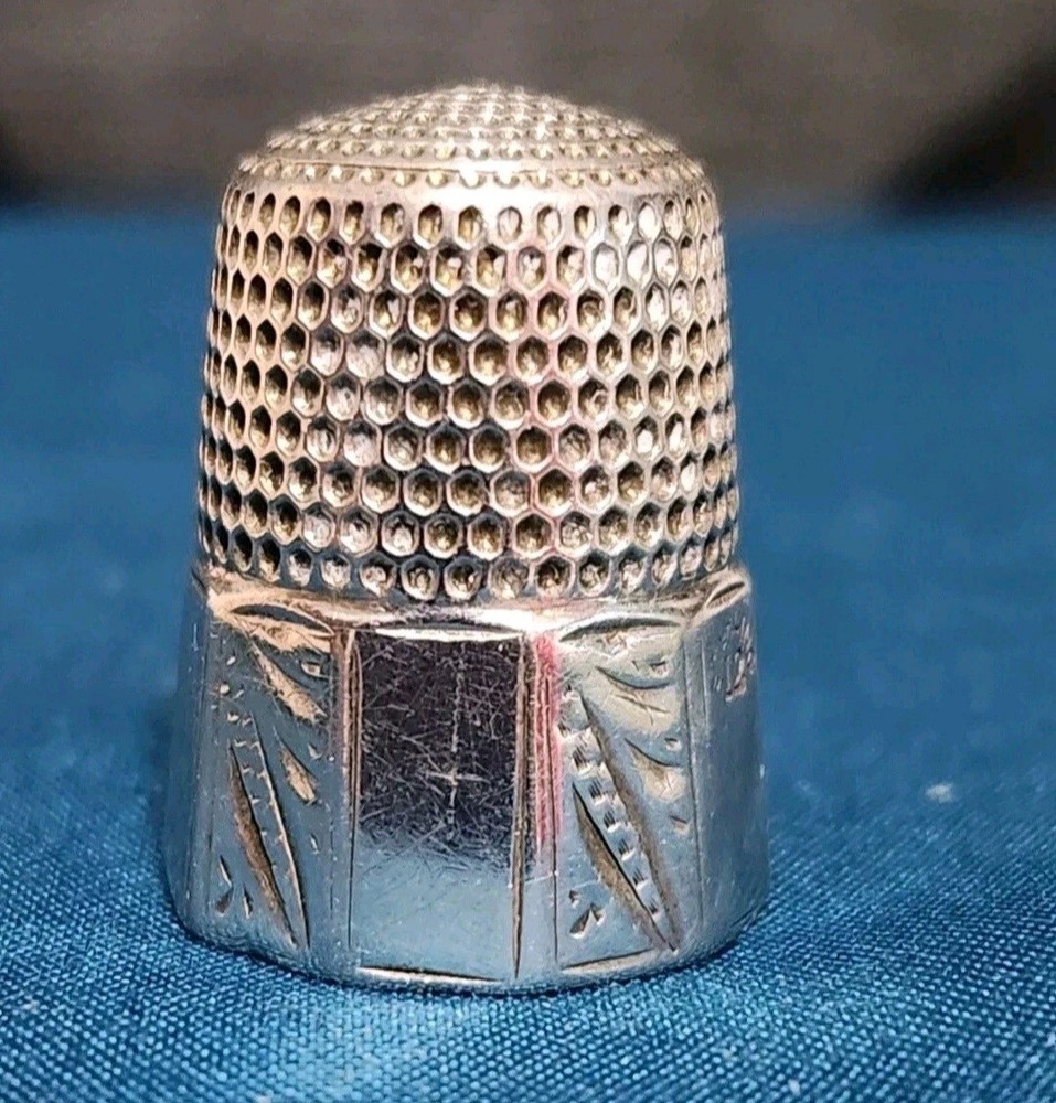 Antique Simons Bros Co Sterling Silver Thimble Size 12 Panel Border