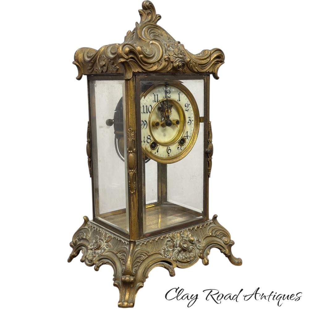 Ansonia Zenith Crystal Regulator Clock W/ Open Escapement - Working - antique