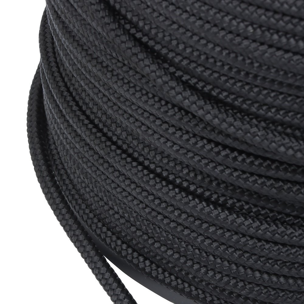 1/4" × 500' Black Nylon Rope Sturdy Spool Solid Braid Knot Rope Multipurpose