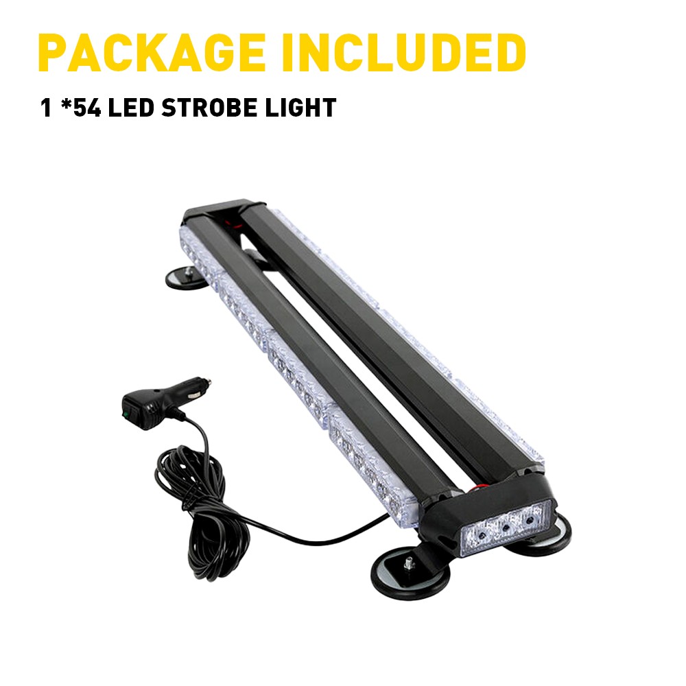 Amber/White 54-LED Emergency Light Bar Rooftop Double Side Strobe Warning Light