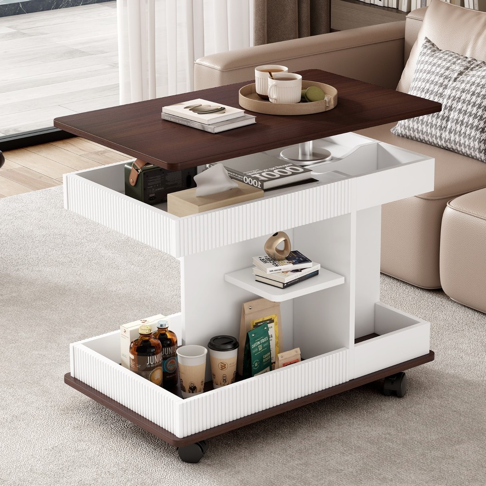 Modern multi-functional adjustable coffee table, wheels and height-adjustable