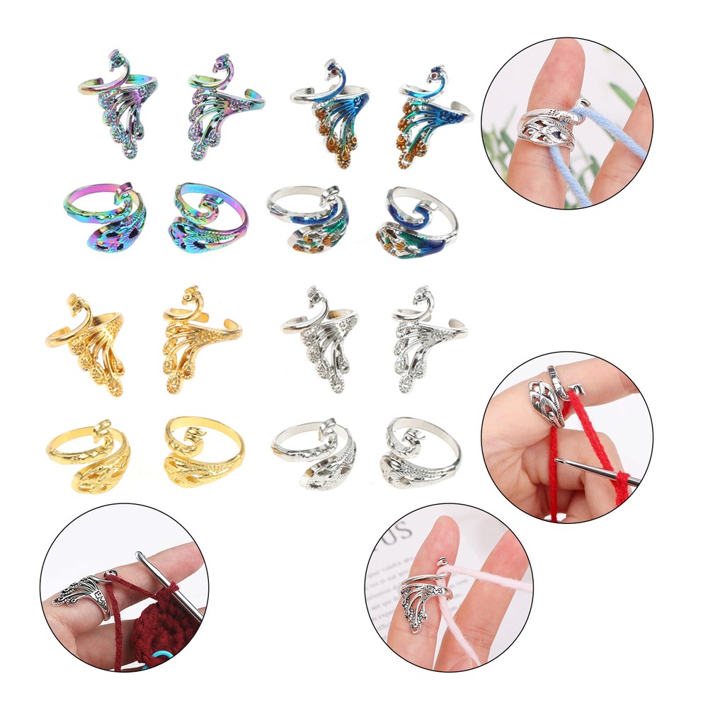 2pcs Unique Peacock Yarn Guides Knitted Ring Adjustable Crochet Loop Sewing Tool