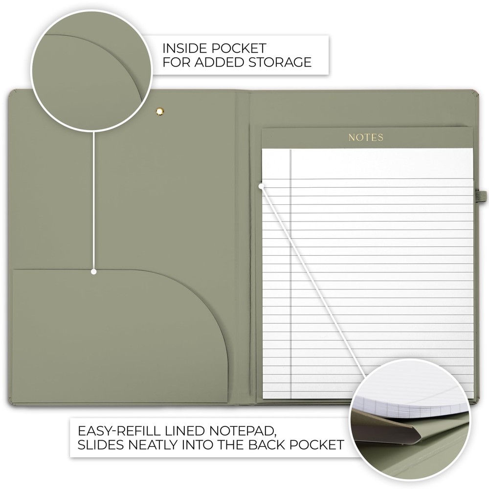 Lined Notepad Folio, Work Clipboard, Supplies, Interior Pocket