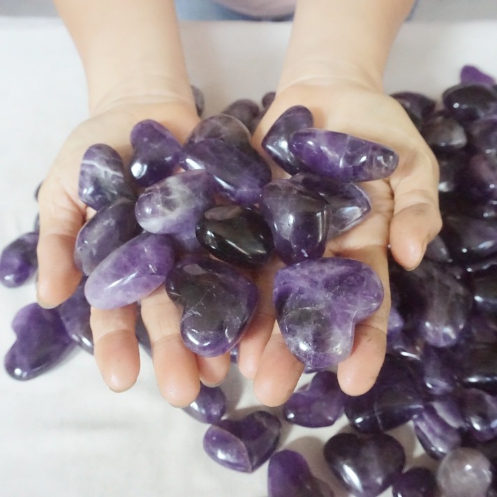 11LB 180Pcs Natural Purple Amethyst Quartz Crystal Heart Carved Healing Brazil