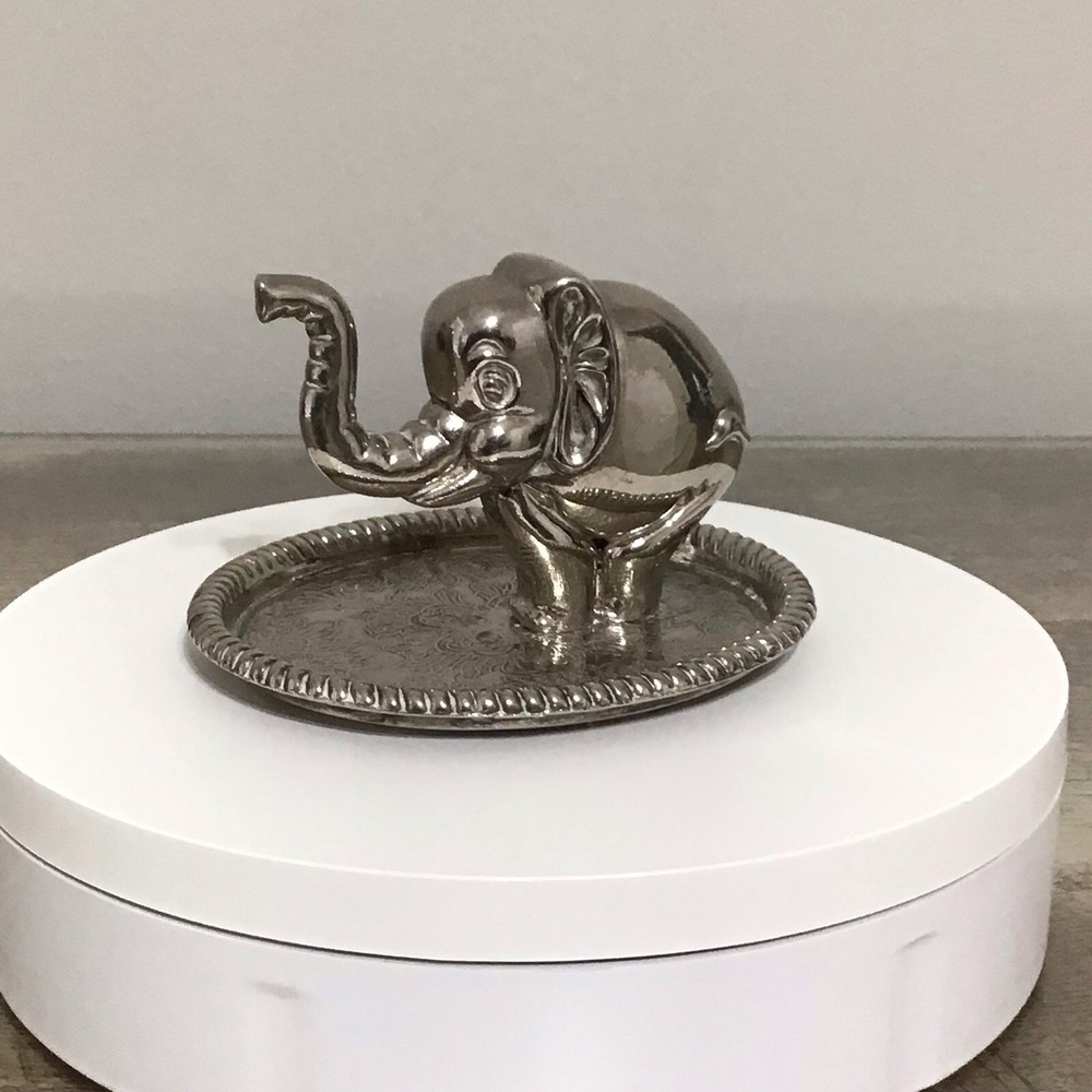 Vintage Silver-Plated Elephant Trinket Ring Holder Made in Hong Kong