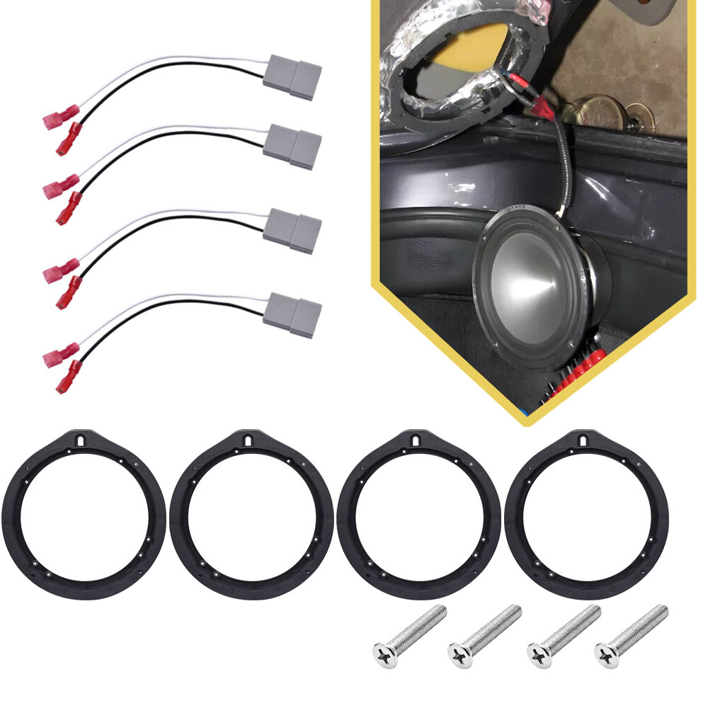4X 6.5" Speaker Adapter Spacers Ring Bracket Mounting W/Wire Harness For Honda