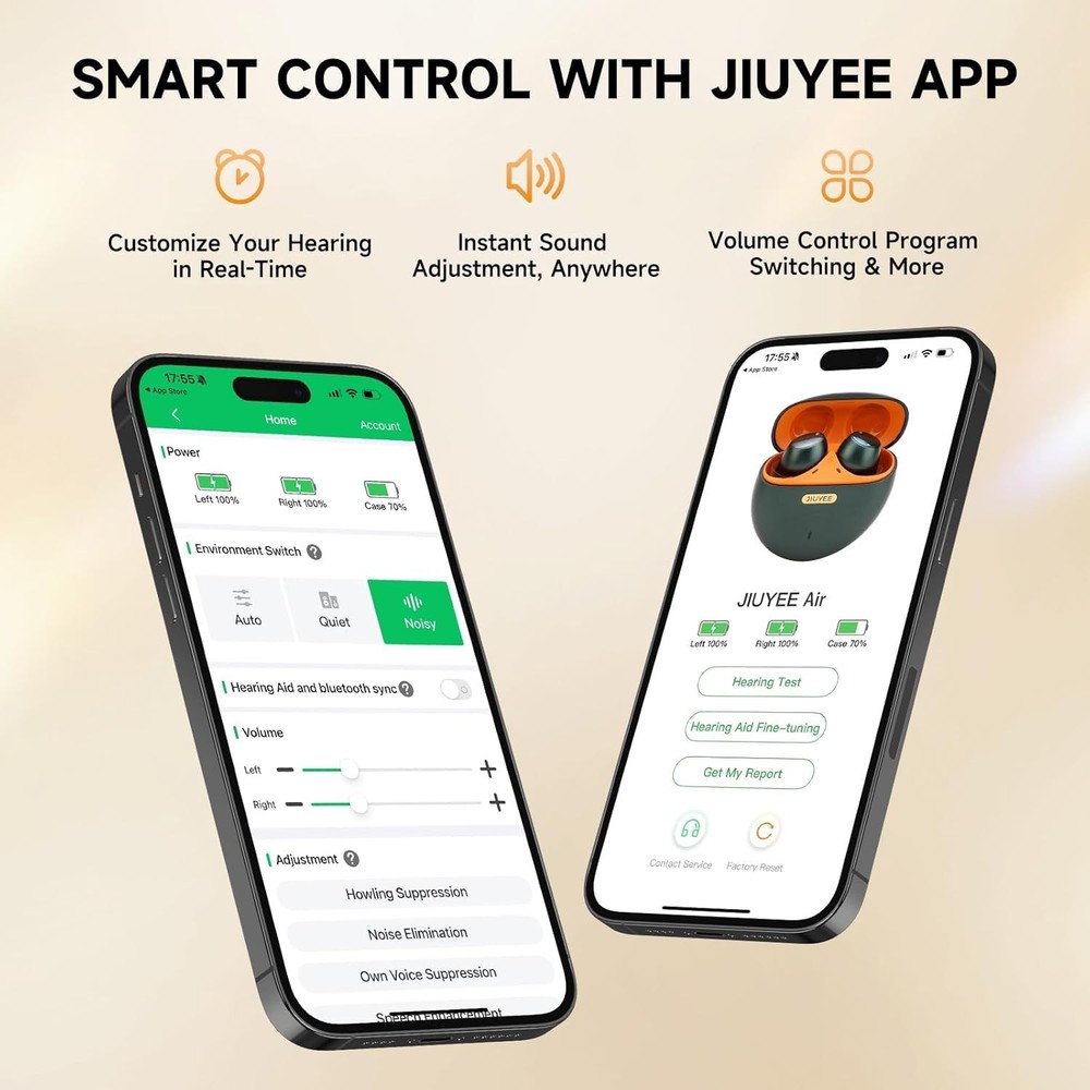 Jiuyee Bluetooth Hearing Aids Mild Moderate OTC Self-Fitting - Green