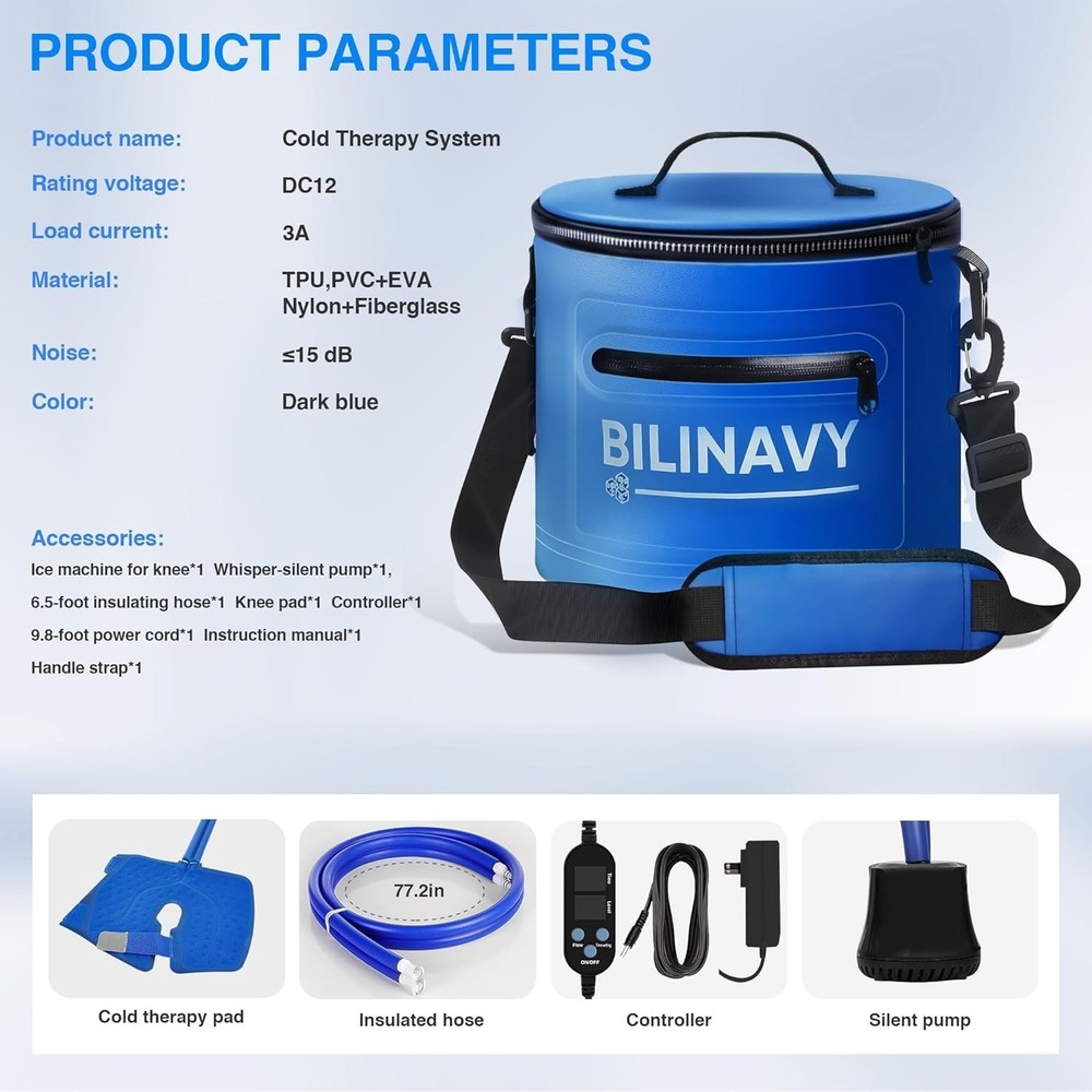 Portable Knee Ice Therapy Machine Deep Blue with Timer Quiet Pump