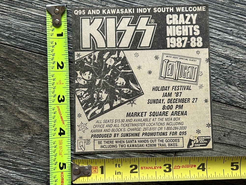 KISS Concert Ad Advert Crazy Nights Tour Festival Jam Indiana 1987 Vintage Kiss