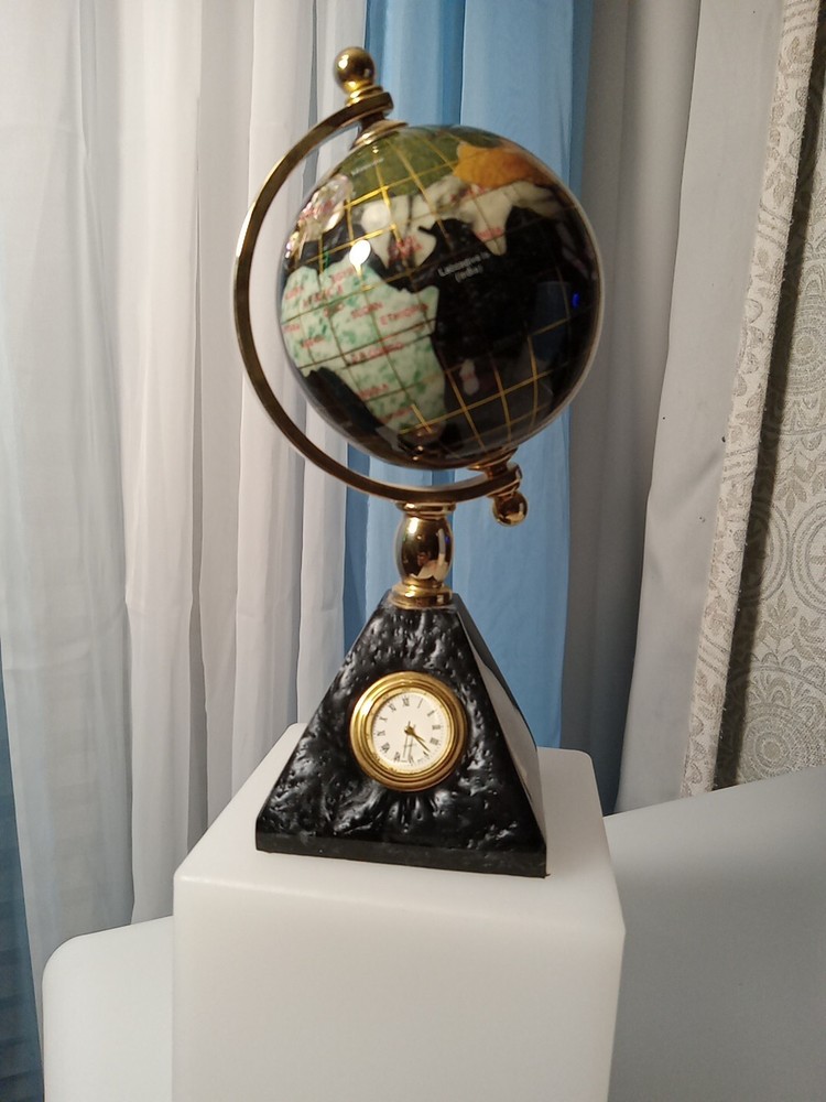 Vintage Desktop Globe With Pyramid Clock Stand