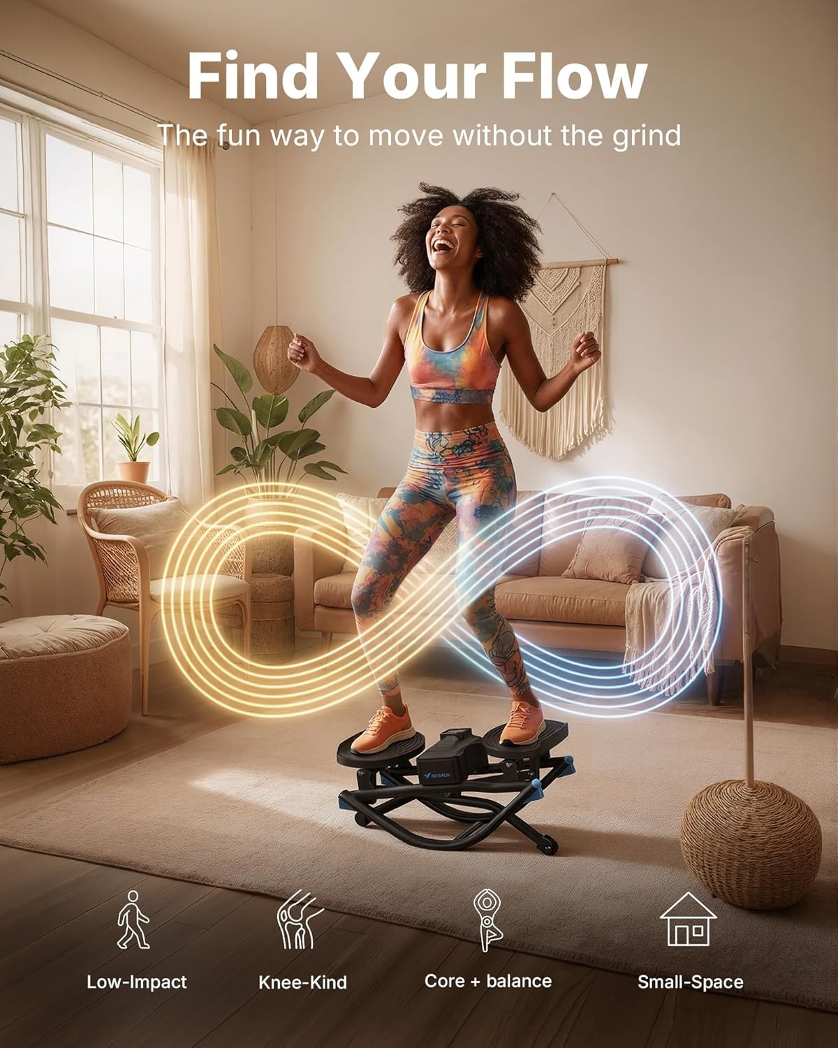 MERACH Rocking Steppers for Exercise 3D Motion Stair Stepper w/ Resistance Bands