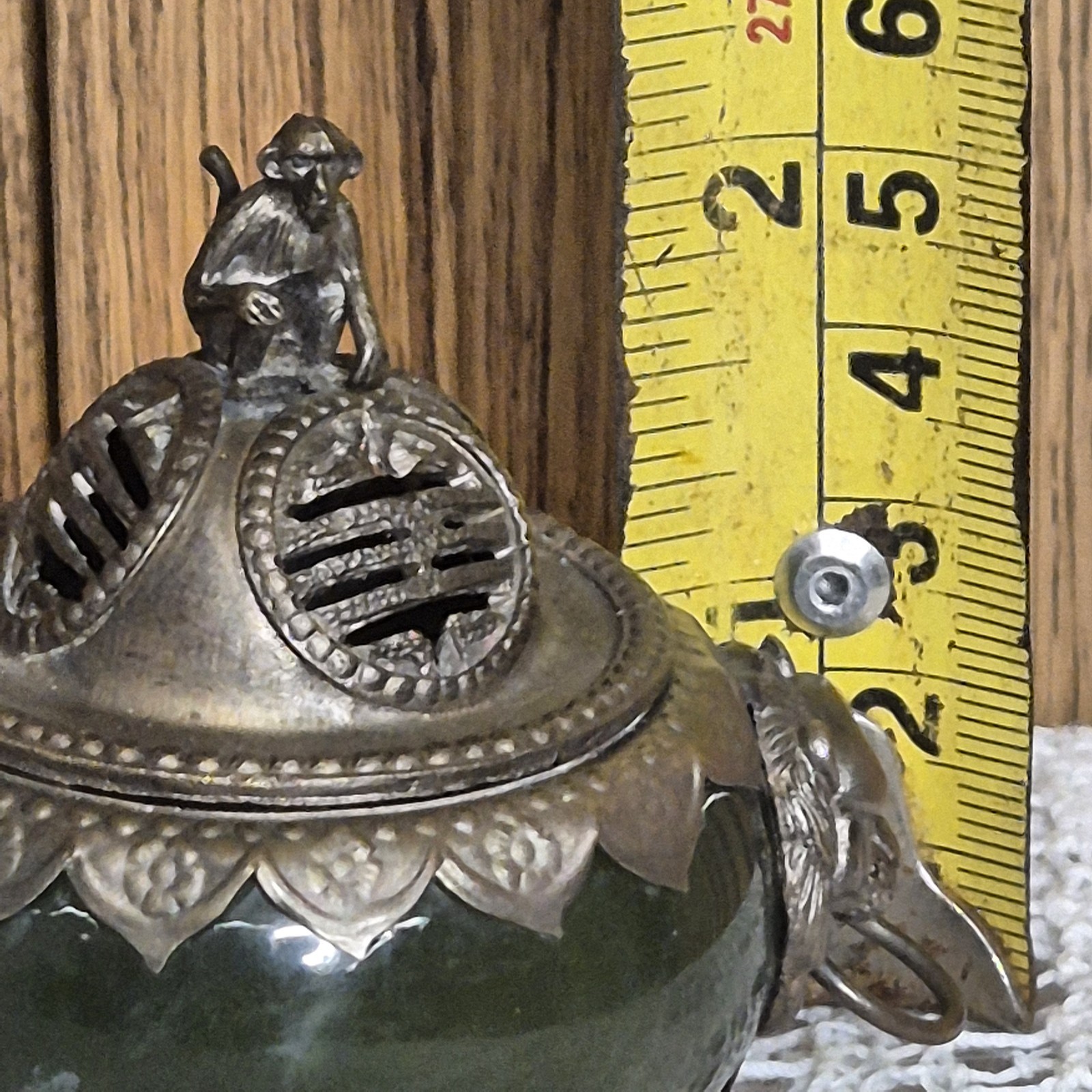 Antique Chinese Nephrite Jade Censer Incense Burner / SILVER HALLMARKS