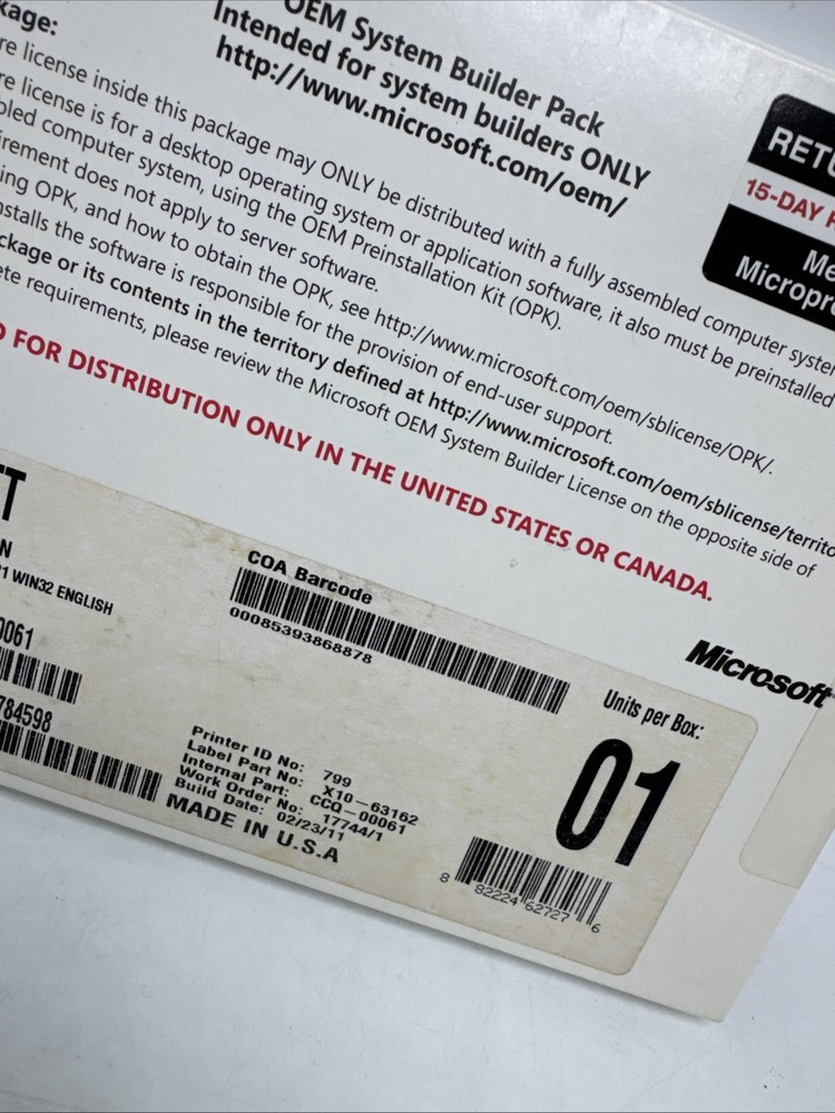 Microsoft Windows Home Server OEM System Builder Pack Made USA X10-63162 Sealed