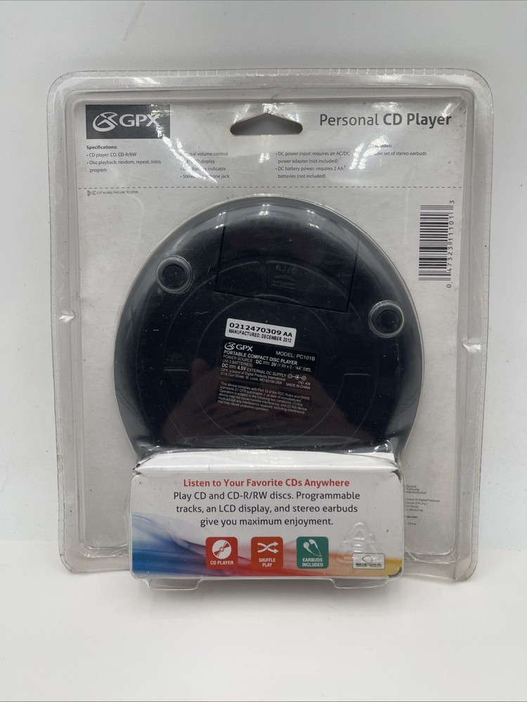 GPX Disc CD Player Stereo Earbuds Model PC101B Player Shuffle play LCD Display