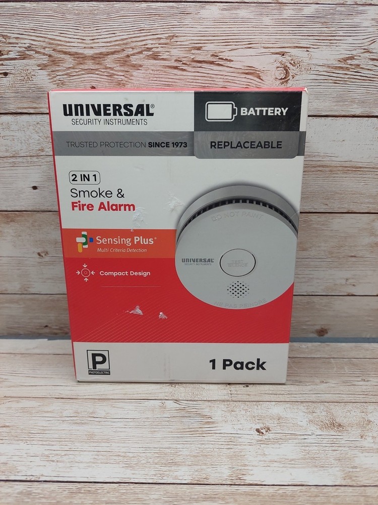 Universal Security Instruments 9-V White Smoke Detector w/ Photoelectric Sensor