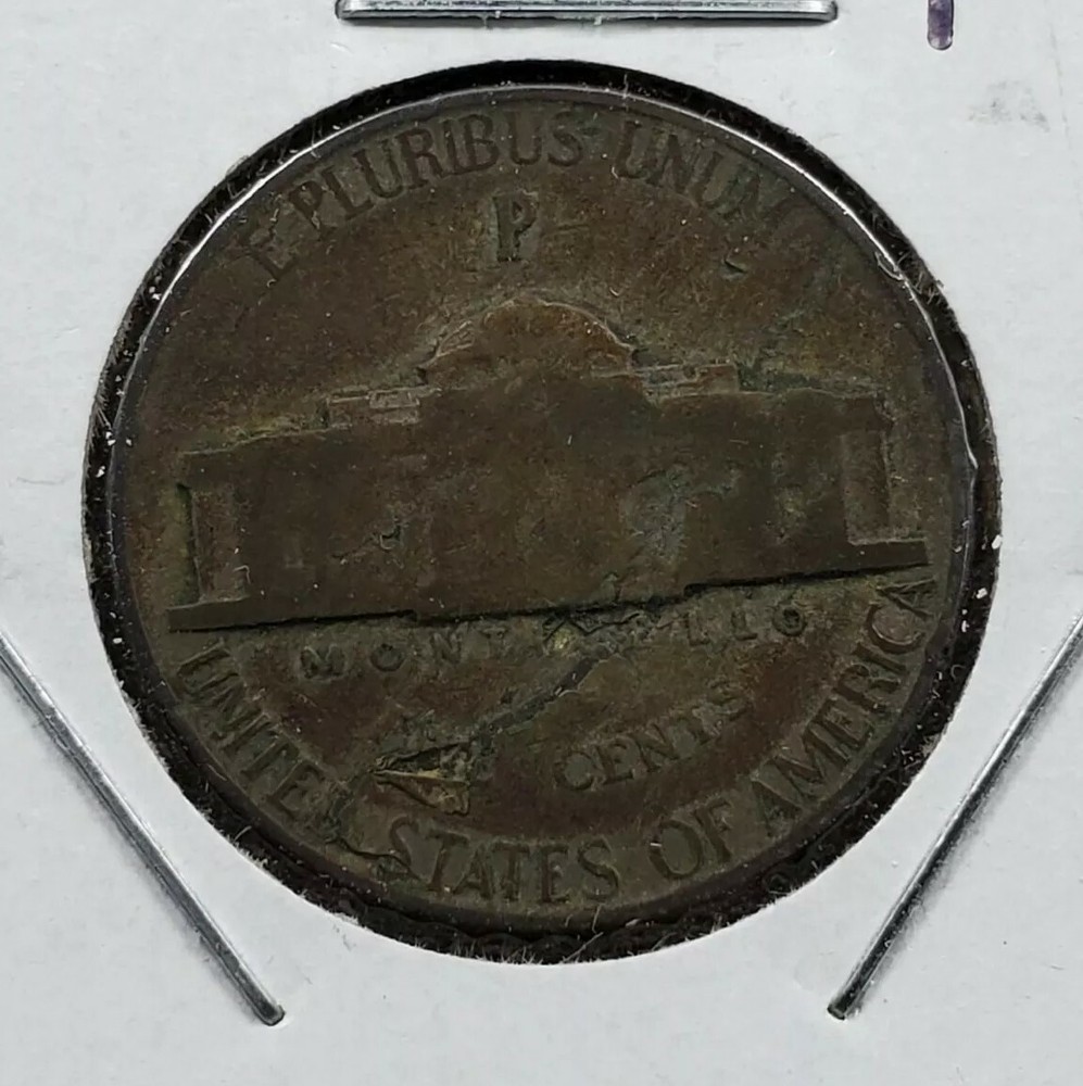 1945 P JEFFERSON NICKEL Major LAMINATED PLANCHET Reverse ERROR Circulated