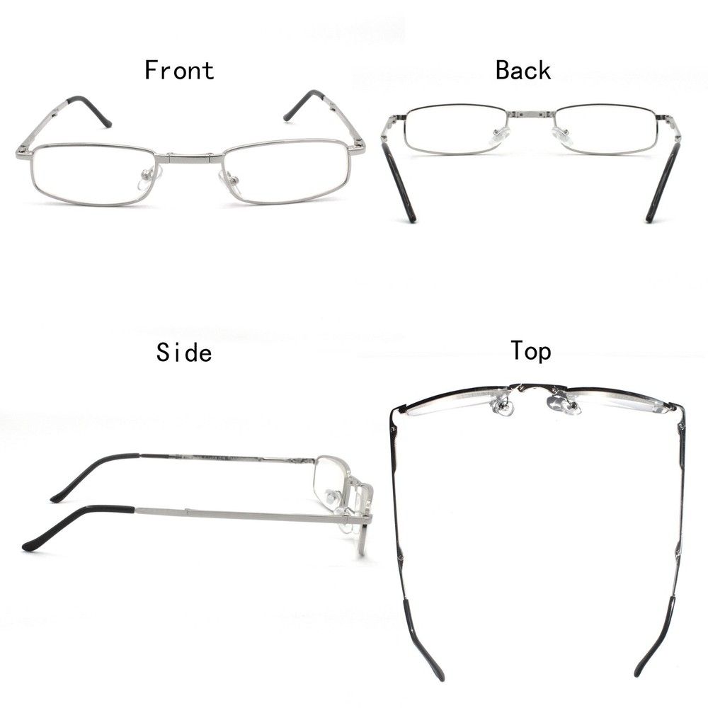 EYEZOOM Compact Rectangular Metal Folding Reading Glasses with Leather Case
