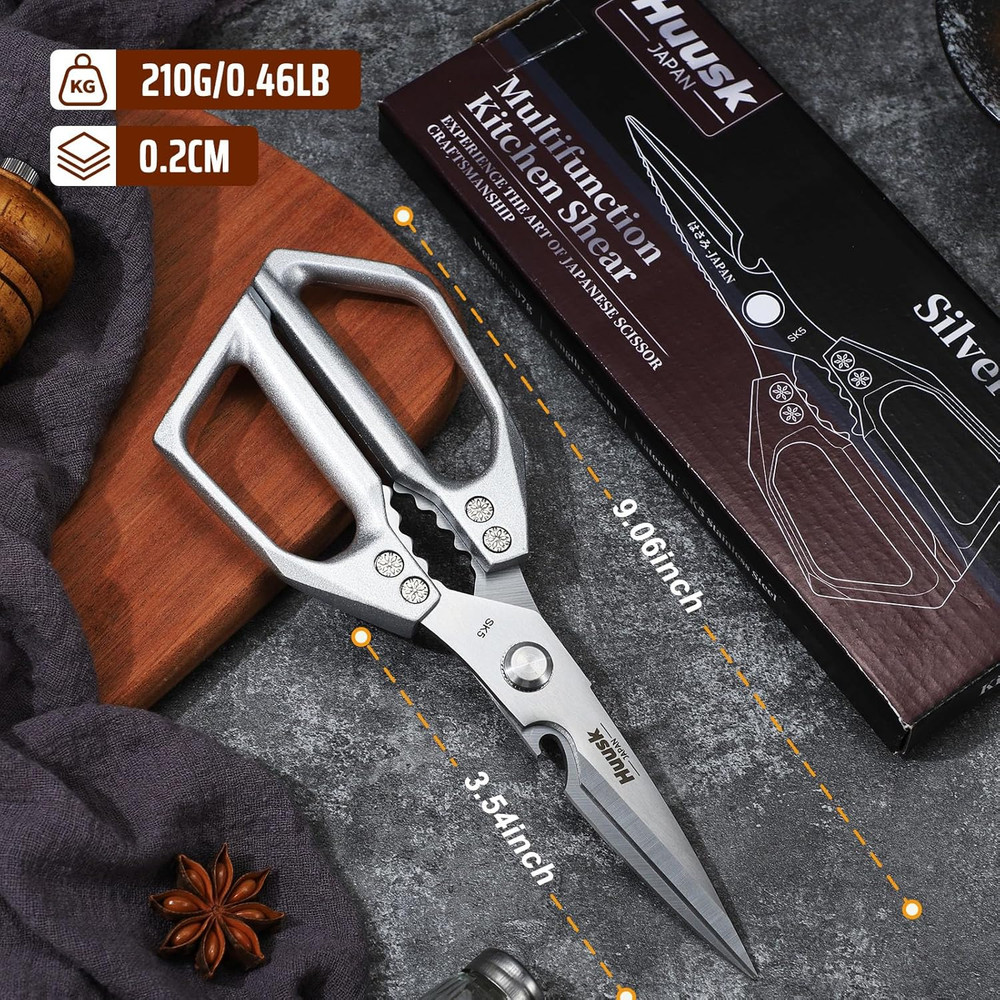 HUUSK Kitchen Scissors All Purpose - Stainless Steel Kitchen Shear, Sharp Silver