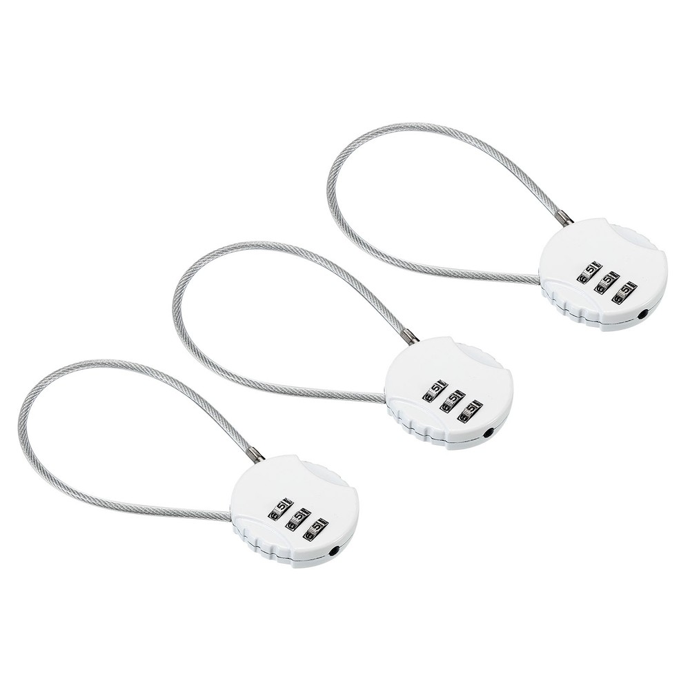 Small Combination Block 7.8", 3pc 3 Digit Luggage Lock, White