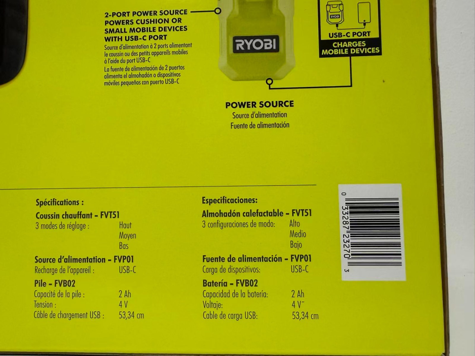 RYOBI Lithium Cordless Heated Cushion Kit with (2) 2.0 Ah Batteries and Charging