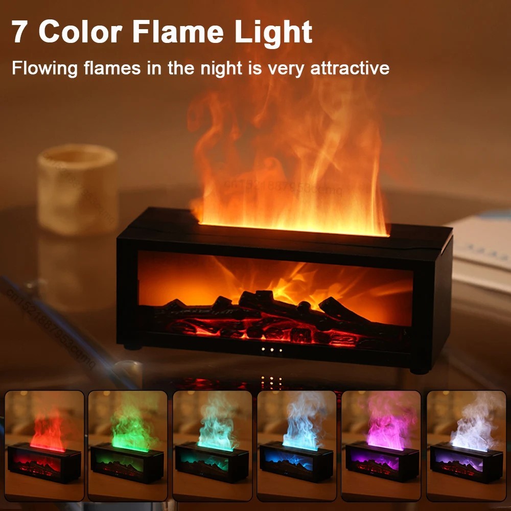 Flame Air Humidifier Aroma Diffuser LED Light Remote Essential Oil Mist