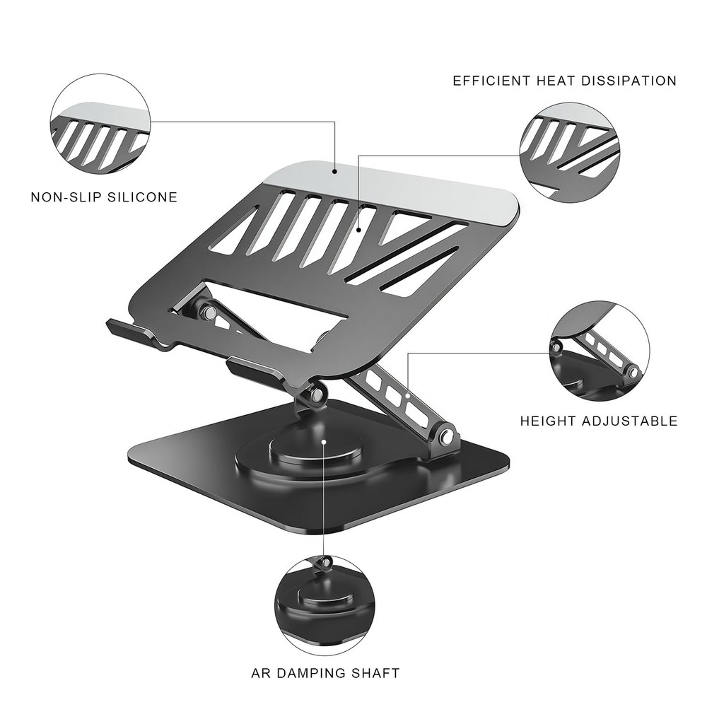 Adjustable Laptop Stand Foldable Computer Riser Heat Vent Ergonomic Black
