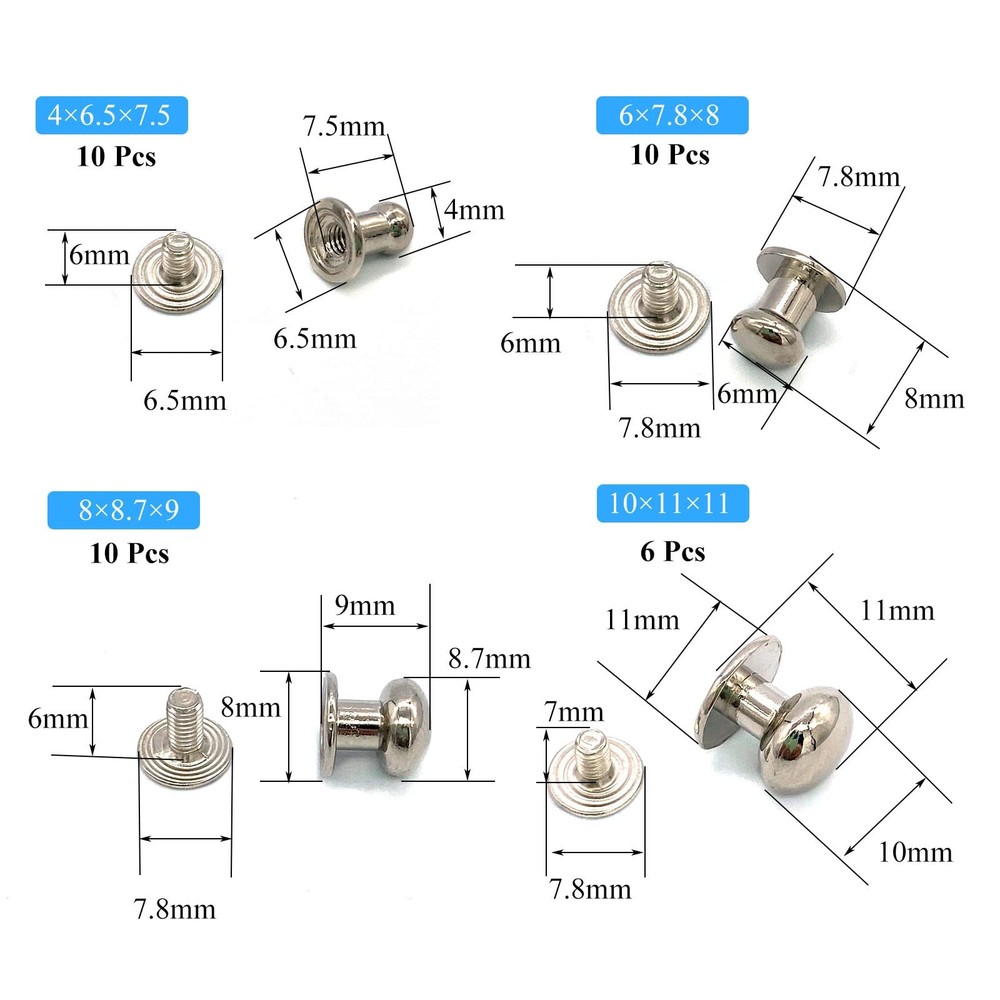 36 Pack 4 Sizes Silver Round Phillips Head Button Stud Screws(Round Head Diam...