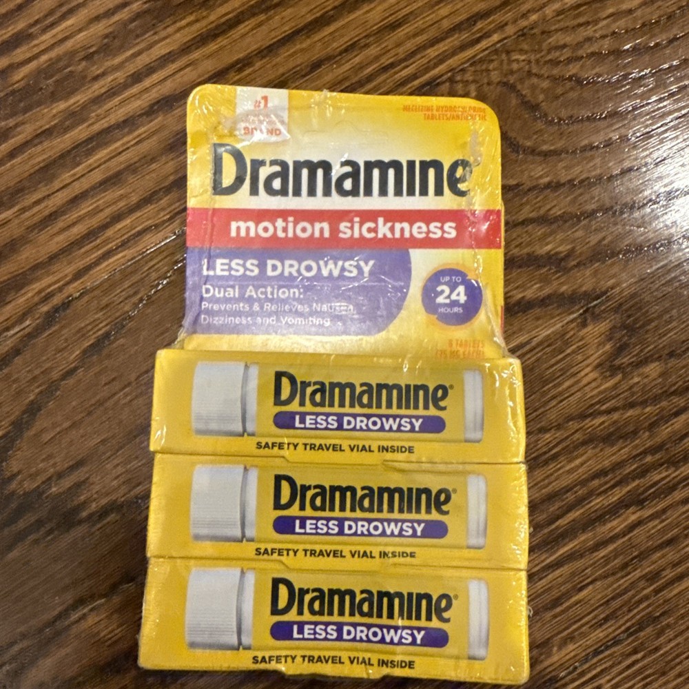 Dramamine Motion Sickness - Less Drowsy, 3 Pack, NEW PLASTIC SEALED