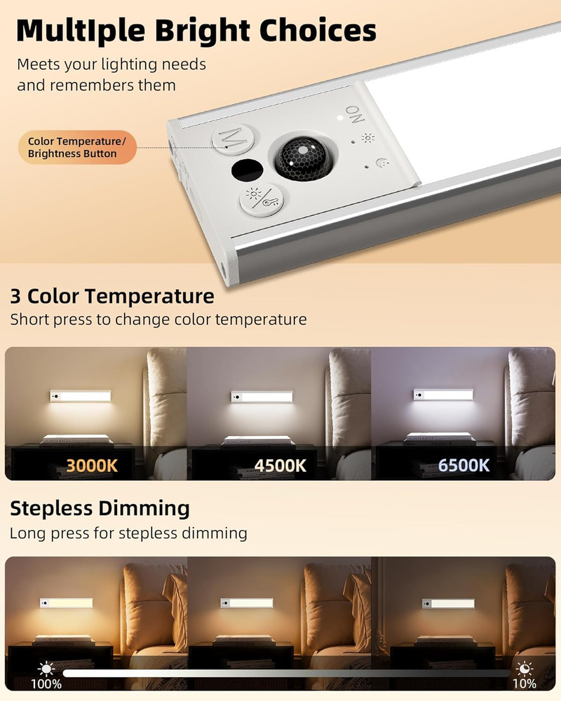 10" Rechargeable Under Cabinet Motion Sensor Lights 2-Pack Dimmable
