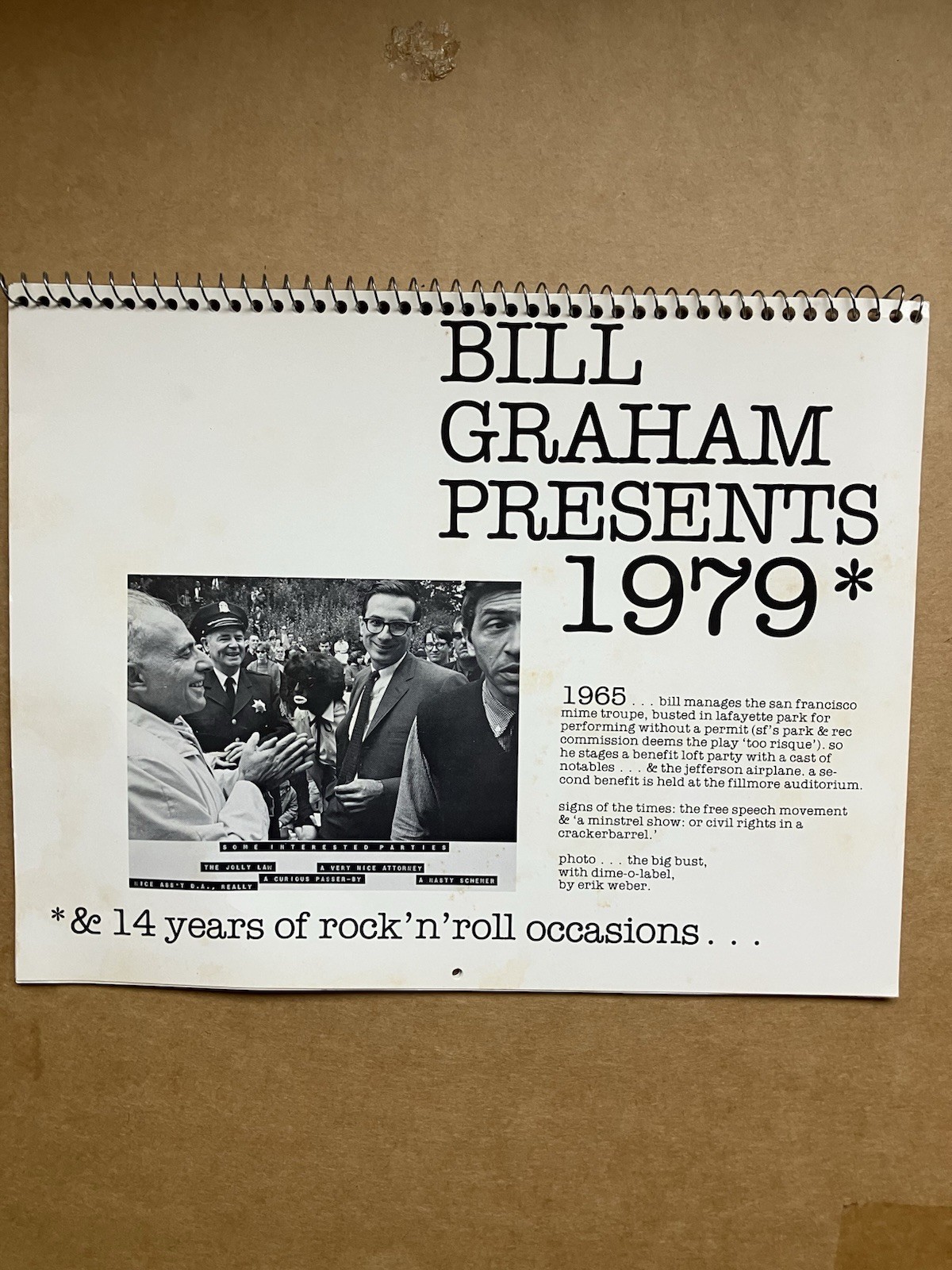 Vintage BILL GRAHAM Presents 1979 Calendar Rolling Stones Fillmore