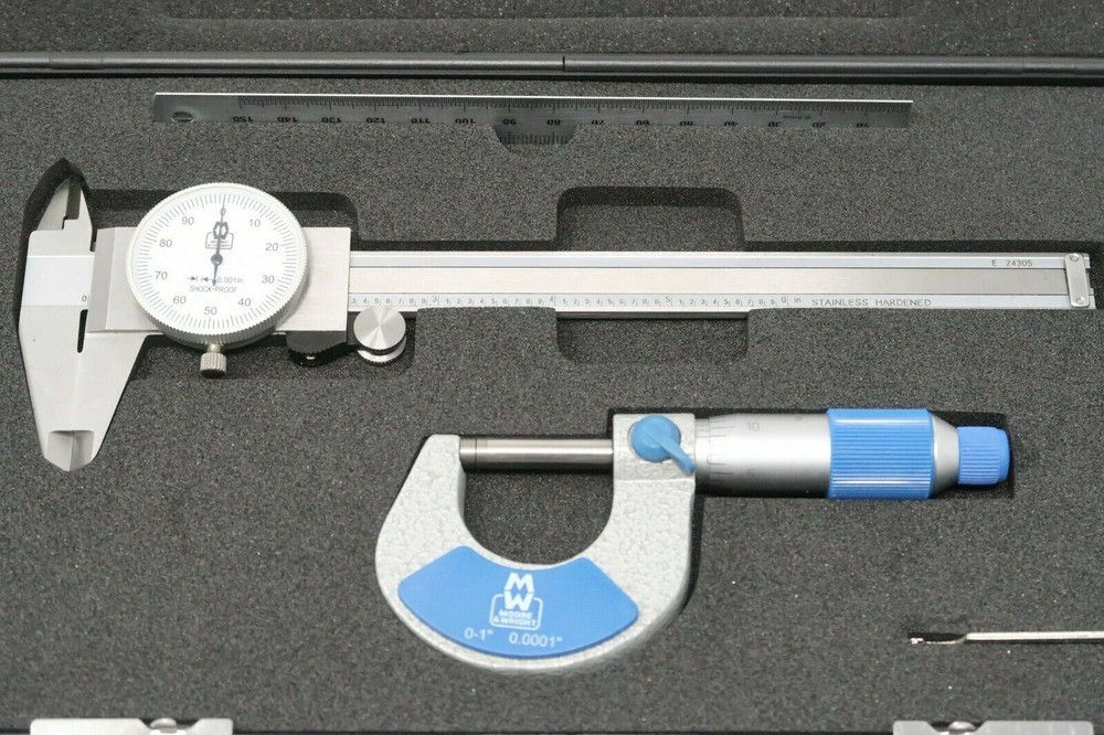 M&W Moore & Wright 3 pcs Set 0-6" Dial Caliper 0-1" Micrometer Ruler 200-SET02I