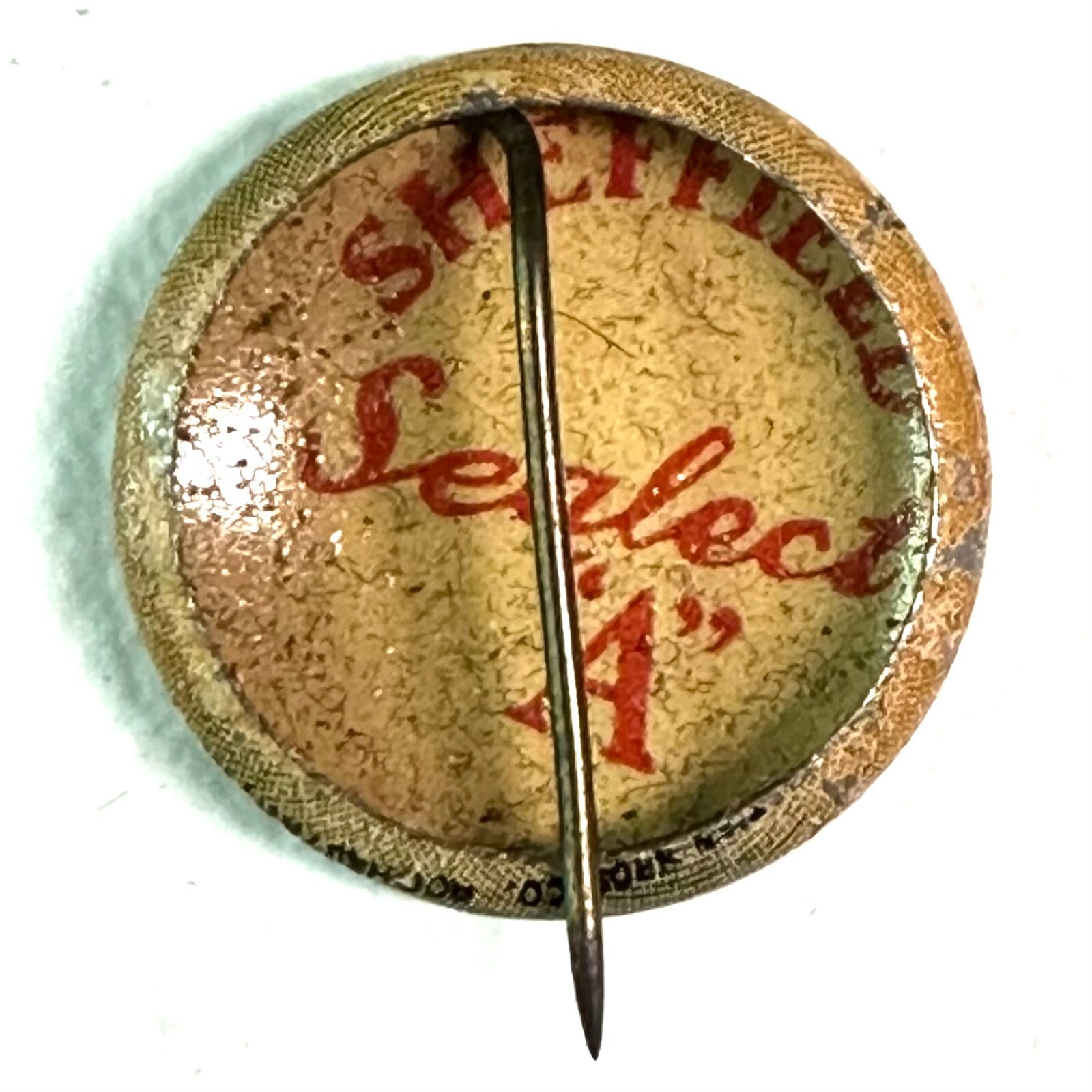 c1900s Tin Litho 7/8" Pinback Button Sheffield Sealect A CZECHOSLOVAKIA Flag