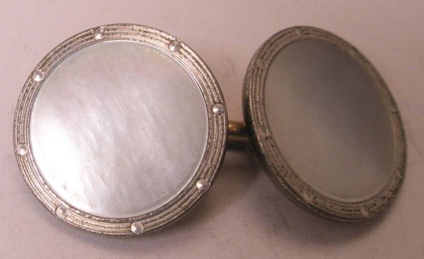 White MOP PLATED SINGLE Vintage DOUBLE SIDED Cuff Link replace lost/broken aa56