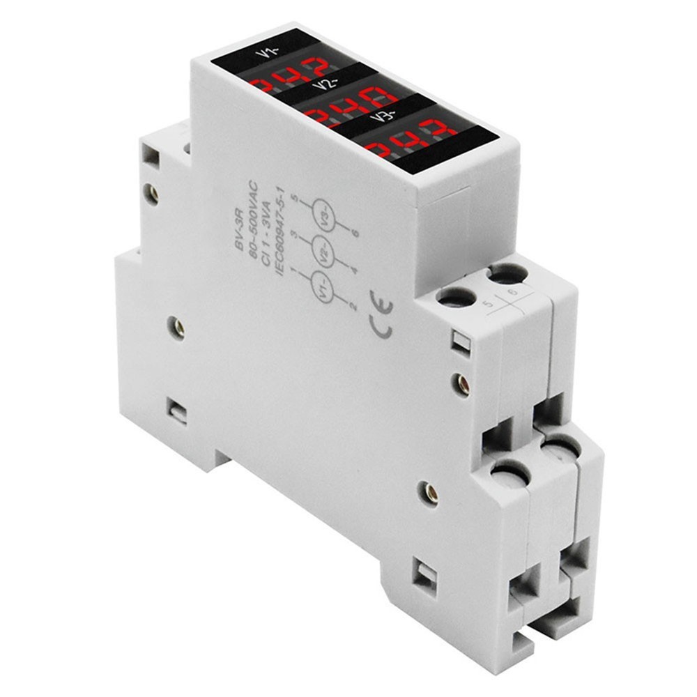 Three Phase Digital Voltmeter BV3R AC 80500V Red Display DIN Rail Meter