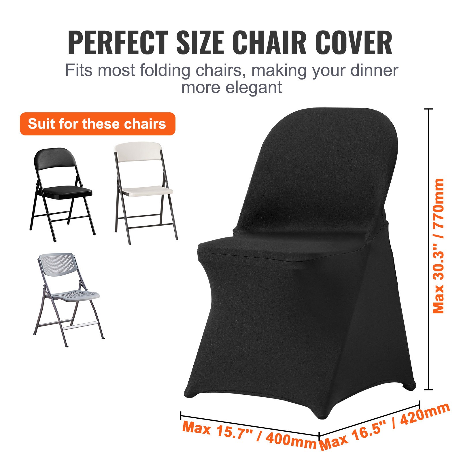VEVOR 50PCS Black Stretch Spandex Folding Chair Covers for Wedding Party Dining