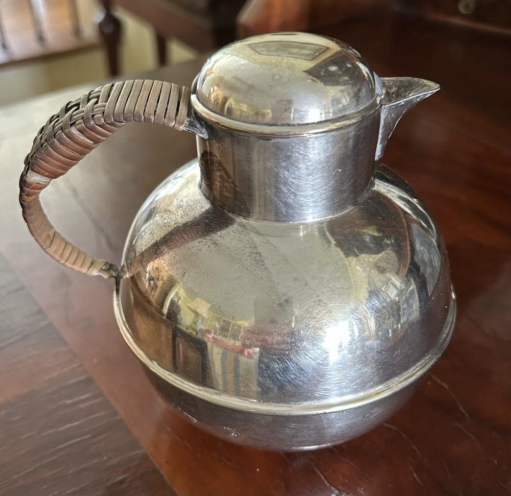1930’s Bernard Rice’s Sons Apollo Silver Hot Water Pot Jug Bamboo Handle