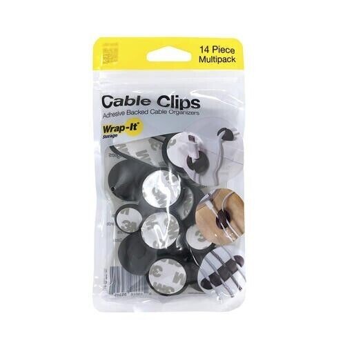 Cable Clips Assorted Silicone Adhesive Backed Cord Holders - 14 Pack