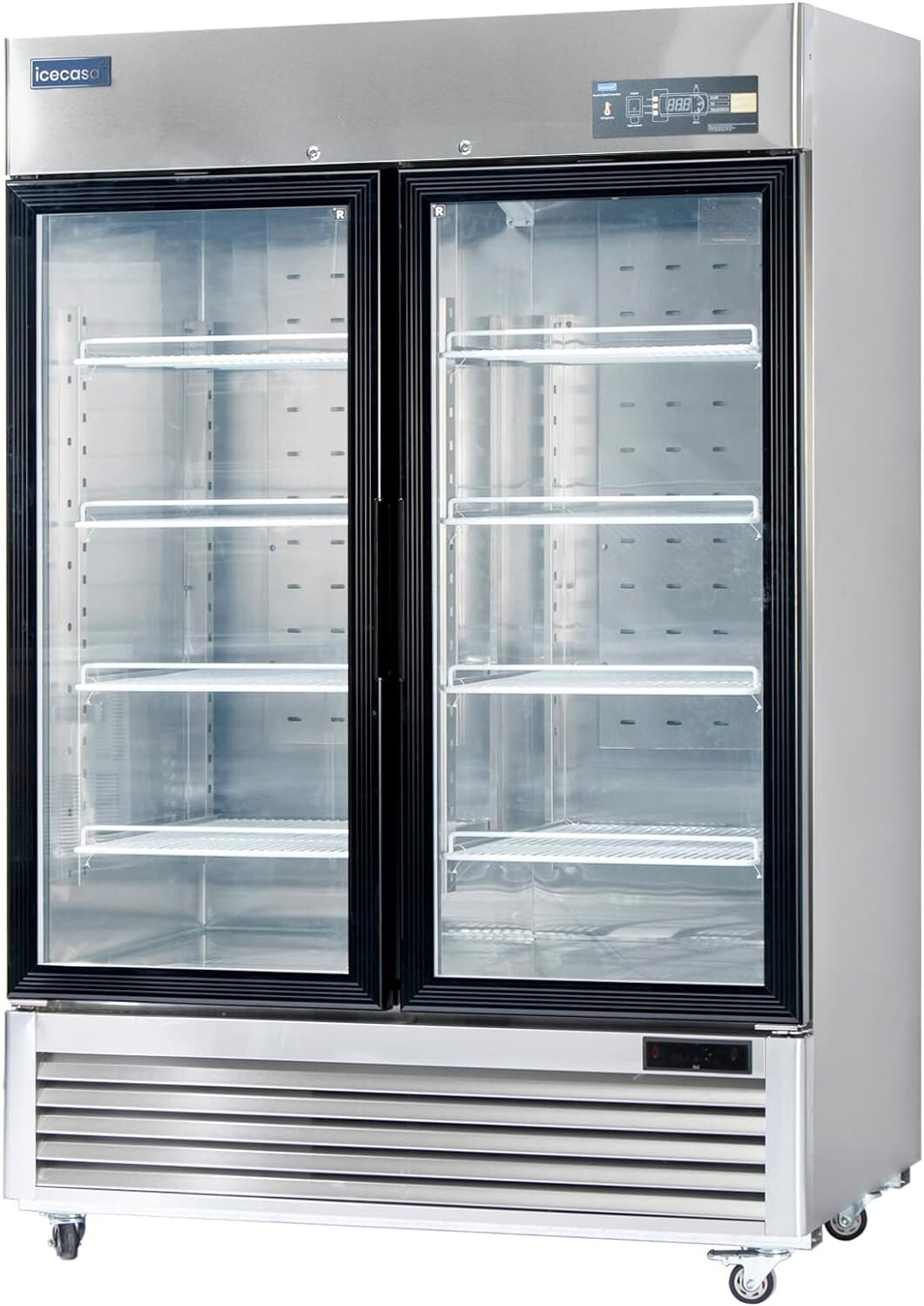 54" Commercial Glass Door Refrigerator, 2 Door Reach-In Merchandiser 49 Cu.ft