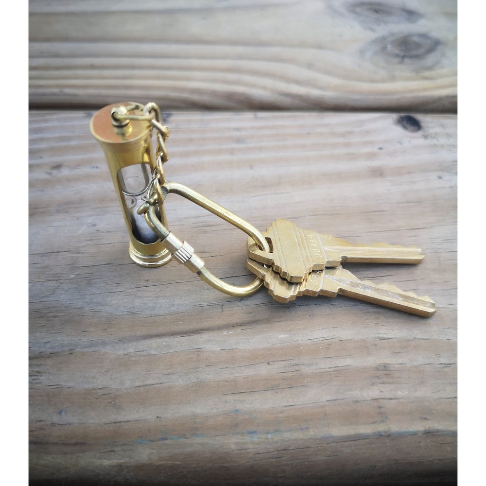 Sand Timer Keychain, Brass Sand Timer Keychain, Brass Key Ring, Nautical Keychai