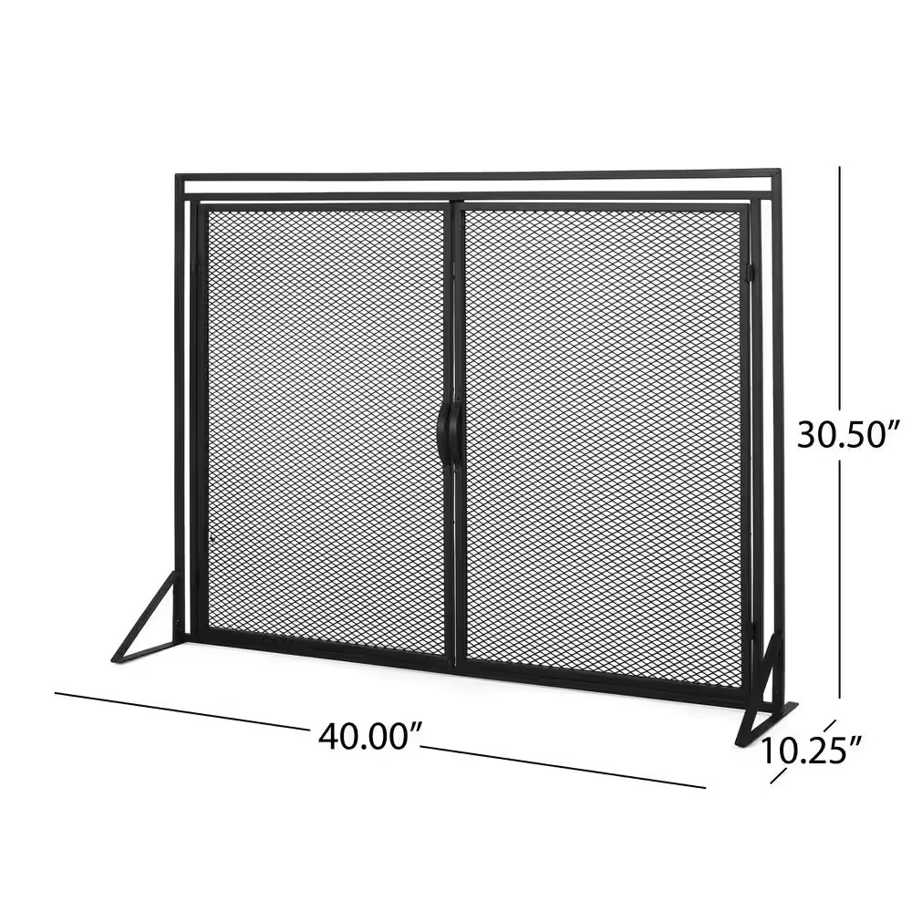 Cartwright Matte Black Metal 1-Panel Fireplace Screen