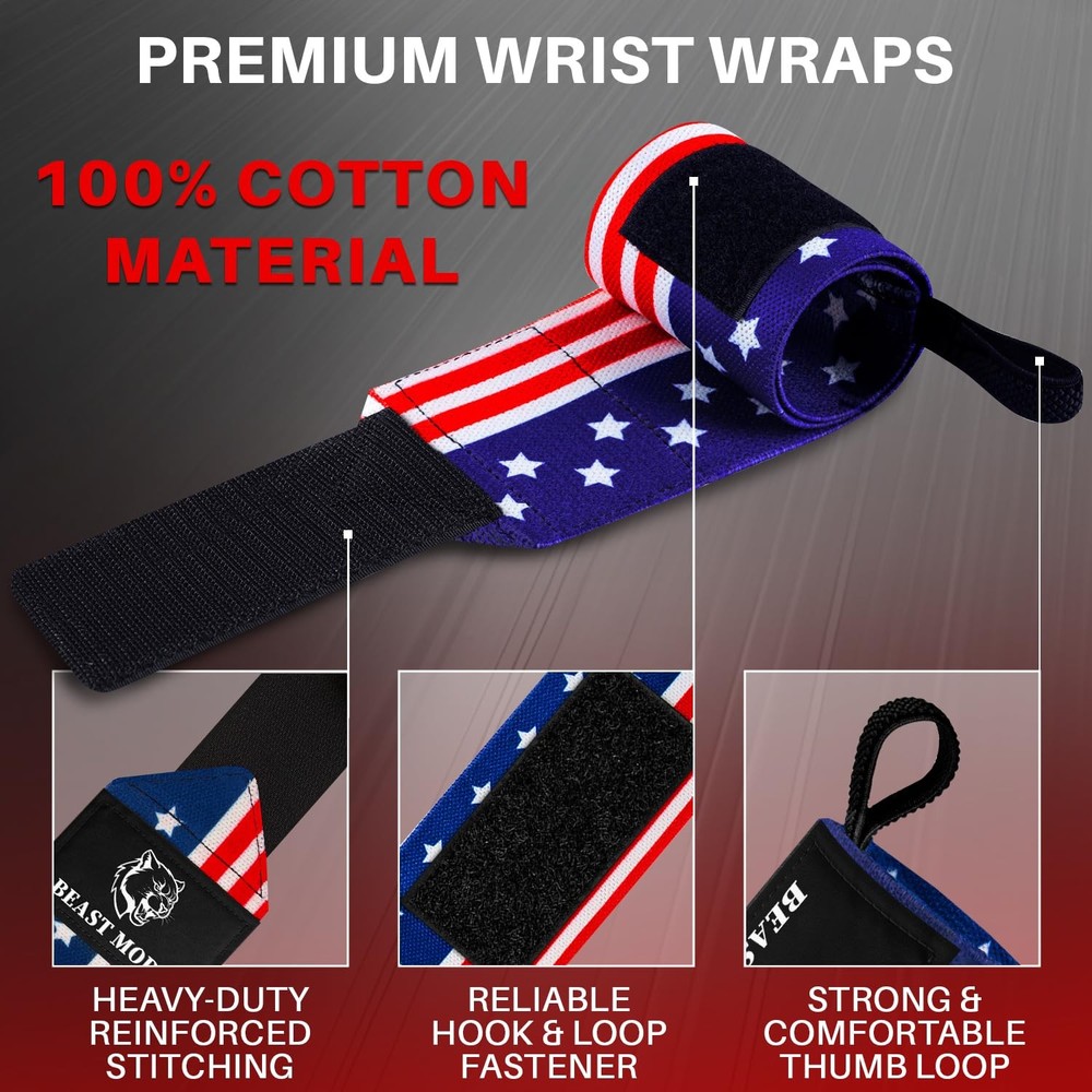 Weightlifting Wrist Wraps with Thumb Loop – HeavyDuty Support for Powerlifting
