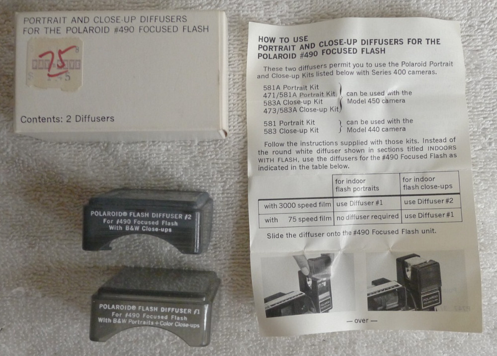 Polaroid Portrait & Close-Up Diffusers for 490 Focused Flash w/Box & Instruction